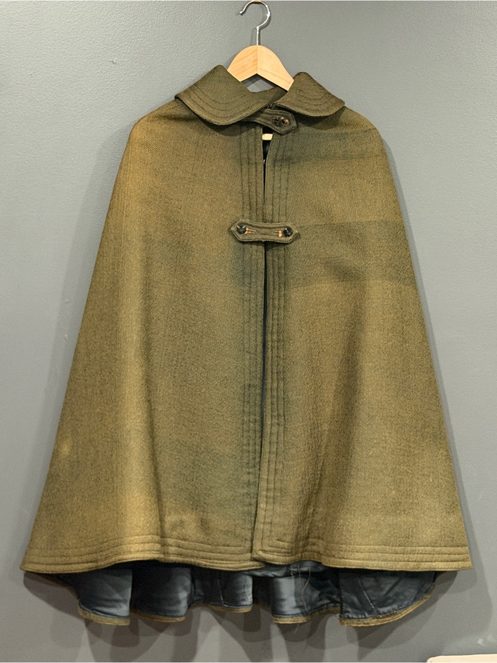 Vintage WWII Military Olive Green Wool Cape Coat